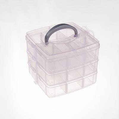 China Storage in detachable stored plastic box 6 compartments with 3 layers of transparent storage box with the handle for sale