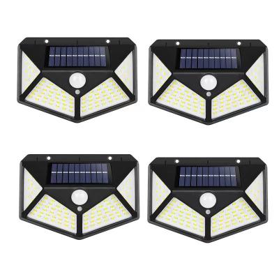 China Garden Outdoor Waterproof IP65 4 Sides 3 Models Lighting With 100 LED Power Motion Sensor Solar Garden Light Wall Lamp for sale