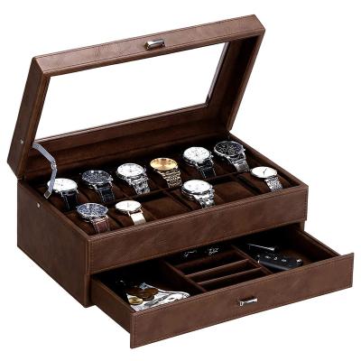 China PU/PVC/genuine leather/Superior velvet 12 slot watch organizer box custom logo watch boxes cases wholesale luxury watch box with logo for sale