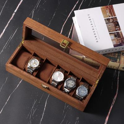 China Walnut/Solid wood/PU leather/metal/suede walnut black wooden 6 slot watch box Walnuss Uhrengehause watch box wood luxury wood watch storage box luxury for sale