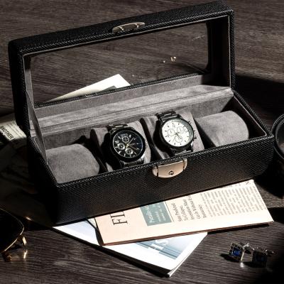 China Carbon Fiber PU/PVC/genuine leather/Superior velvet Carbon Fiber PU wholesale black watch box 4 slot custom watch box with logo watch collection box organizer scatola orologio for sale