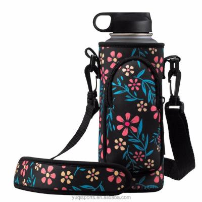 China Waterproof Neoprene Flask Bottle Holder With Shoulder Strap for sale