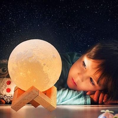 China Other 3colors 3D moon lamp led moon night light lamps usb rechargeable and touch control dimmable lamp with stand for sale