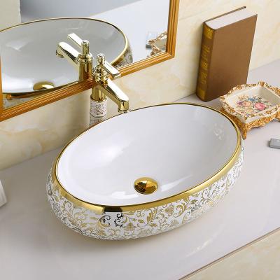 China Bathroom Luxury Ceramic Basin Basin Vanity Art Gold Sink Plated Table Top Wash Basin Sink for sale