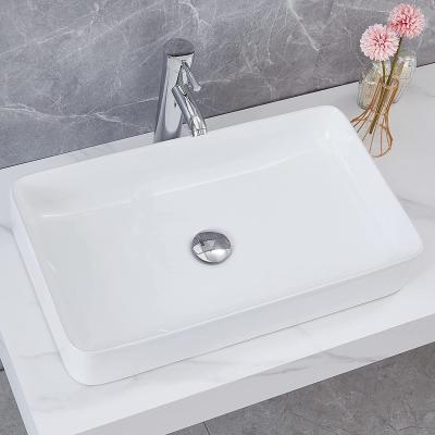 China Modern Popular Ceramic Bathroom Sinks Rectangle Art Basin Waschbecken Glossy White Lavabo Patent Counter Top Washing Sink for sale