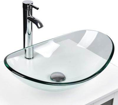 China Modern Popular Artistic Tempered Glass Vessel Sink Basin Wash Bowl Set Cabinet Countertop Sink for sale