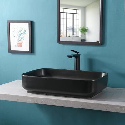 China Art Bathroom Sink Above Counter Porcelain Vanity Basin Sink Bowl Ceramic Matte Black Bathroom Wash Basin Rectangle Durable Vessel Sink for sale