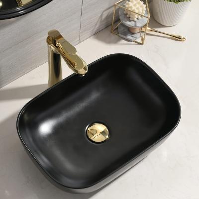 China Cupc Durable Factory Direct CE Modern Ceramic Rectangle Bathroom Sink Vanities Hand Wash Basin In Black for sale