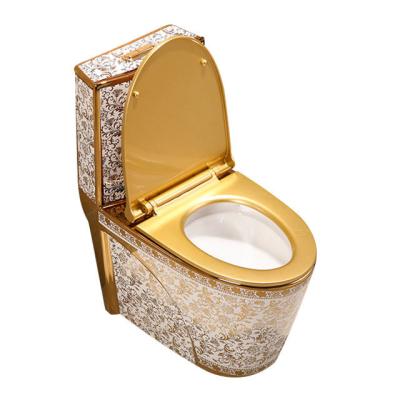 China Double-Flow Ceramic WC Toilet Bowl Bathroom Gold Gold Plated Color Toilet Gold Toilet for sale