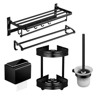 China Modern Cheap Black Aluminum Alloy Hotel Bath Fitting Bathroom Accessory Set 5 Pieces for sale