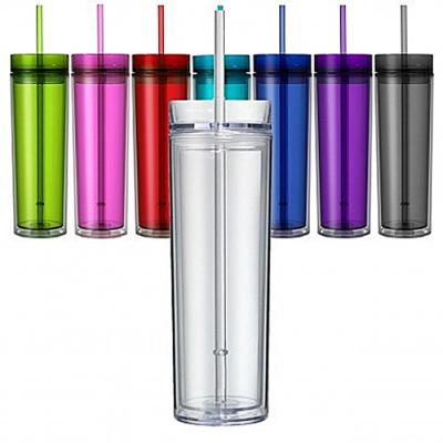 China Plastic Clear Acrylic Lean Tumbler With Straw And Lid For Summer Viable Reusable 16oz 480ml Double Wall for sale