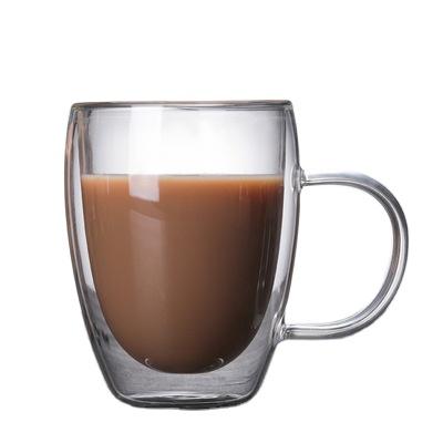 China 250ml 350ml Coffee Mug Espresso Coffee Mugs Borosilicate Glass Stocked Double Wall Insulated Cup With Handle for sale