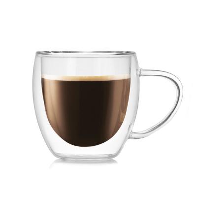 China Custom Reusable Double Layer Borosilicate Insulated Beer Coffee Stocked Clear Glass Cup 250ml Double Espresso Coffee Glass Mug for sale