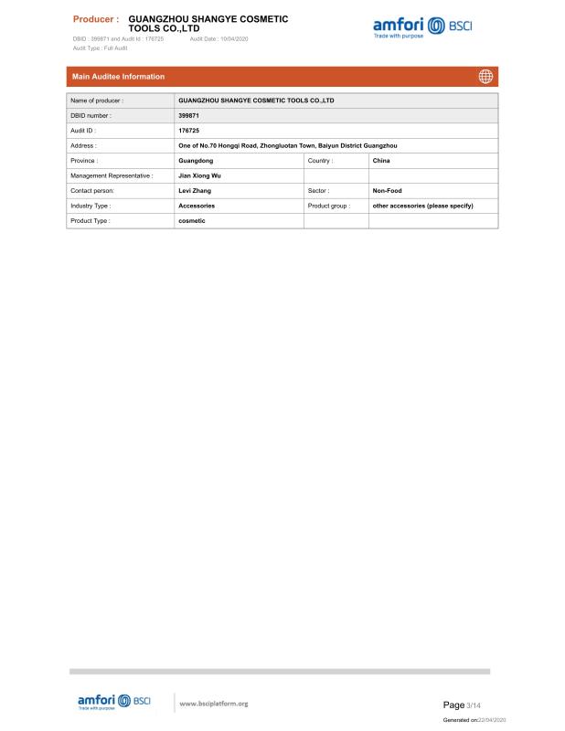 BSCI - Guangzhou Shangye Cosmetic Tools Co., Ltd.