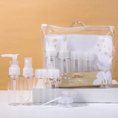 China Lameila 50ml 7 Pcs Cosmetic Transparente Cosmetic Bottles Set Round PETConcentric Clean Bottle Travel Plastic Empty Bottle Set LM266 for sale