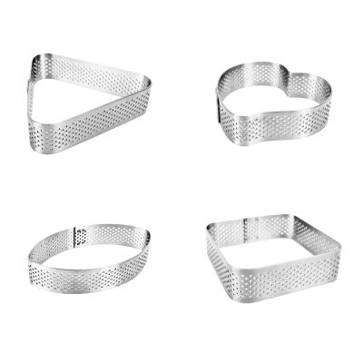 China Viable Wholesale Price Perforated Stainless Steel Tart Different Shape Ring Five Pcs Ring Biscuit Biscuit Tart Mold for sale