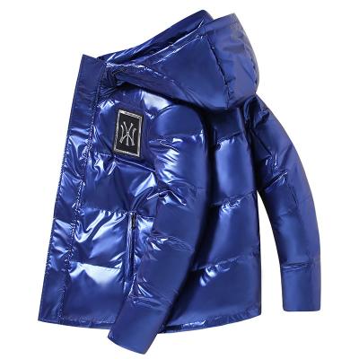 China Anti-wrinkle quality fashion plus size black blue winter shiny men down jackets LOGO Men Puffer Jacket custom made for sale