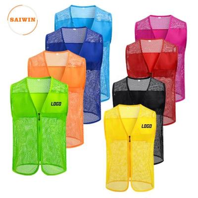 China Sets custom Mesh Utility Vest security for football team Safety Vest Visibility Clothing fishing net vest with Zipper for sale