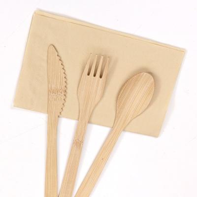 China Viable wholesale disposable bamboo fork spoon knife set flat dinnerware set for restaurant for sale