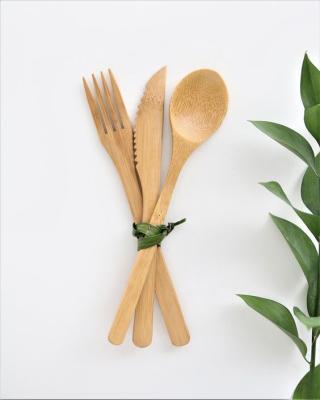 China Sustainable 100% Biodegradable Disposable Compostable Eco Friendly Bamboo Spoon Fork Set for sale