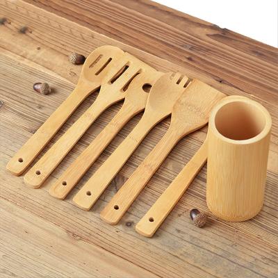 China Sustainable Household Kitchen Bamboo Utensils Spoon Spatula Cooking Spoons 6 Shapes for sale