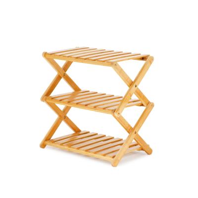 China High Quality Living Room Furniture 3 Tiers (Others) Muti-function Modern Factory Adjustable Foldable Bamboo Wood Rack Shelf Storage Shoe Rack for sale