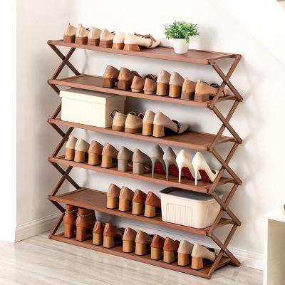 China Bamboo Indoor Furniture Adjustable Hot Selling Multi-Layer Folding 6 Tiers Living Room Shoe Rack Cabinet (The Other) Shoe Rack for sale