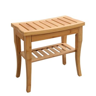 China Eco-Friendly Bathroom Stools And Benches - Waterproof Bamboo Bathroom Shower Chair With Storage Shelf for sale