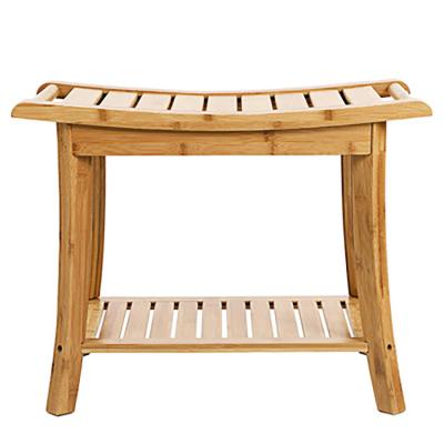 China Eco-friendly Nordic Modern Design Floor Shower Stool Bamboo Garden Bench For Bathroom for sale