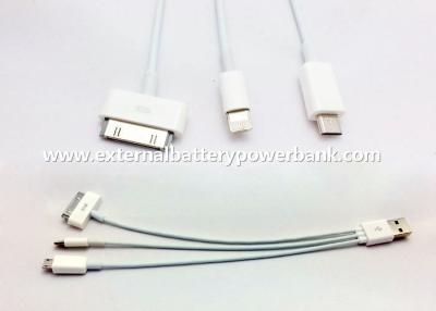 China Blanco 3 en 1 cable redondo de la carga por USB con el conector de Micro/4G/8Pin en venta