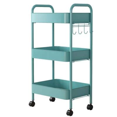 China Sustainable High Strength Three Layer Grid Storage Rack Shelf With Wheel For Living Room for sale