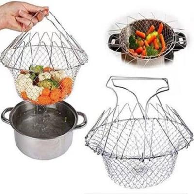 China Sustainable Hot Sales 304stainless Steel Foldable Telescopic Fry Basket for sale