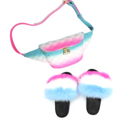 China Women Matching Jelly Colorful Rainbow Ladies Handbags Luxury Disposable Chain Graffiti Fashion Handbags Purse With Slippers And Fur Purse for sale