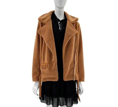 China Anti-wrinkle Lapel Solid Color Cardigan Mid Length Lambskin Jacket Velvet Casual Women's Zipper Jacket for sale