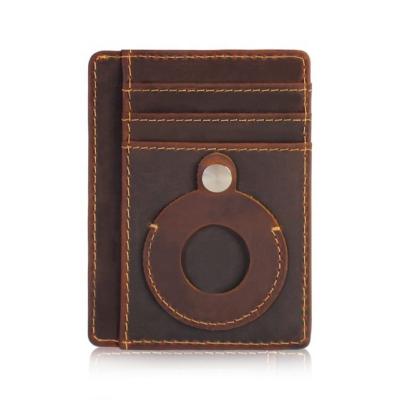 China Fashion Crazy Horse Minimalist Card Holder RFID Blocking Wallet Airtag Holder Airtag Case Wallet For Men for sale