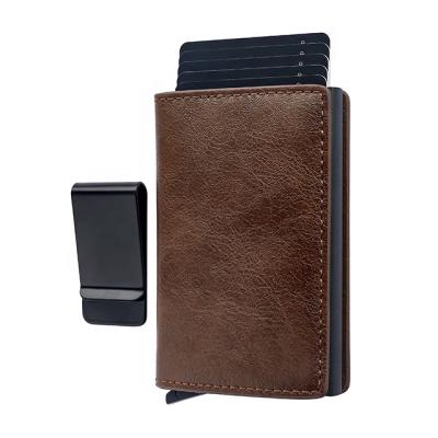 China Hot Sale RFID Short Wallet Card Holder Men Genuine Leather Aluminum Wallet for sale