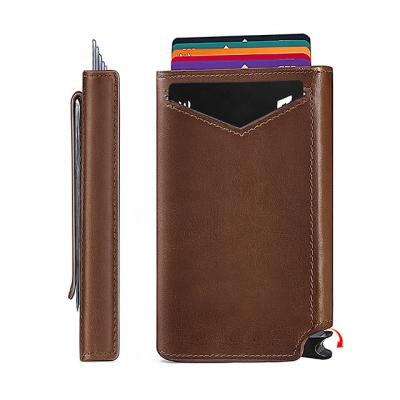 China Custom Minimalist Men Small RFID Leather Purse Blocking Money Clip rfid Wallet for sale