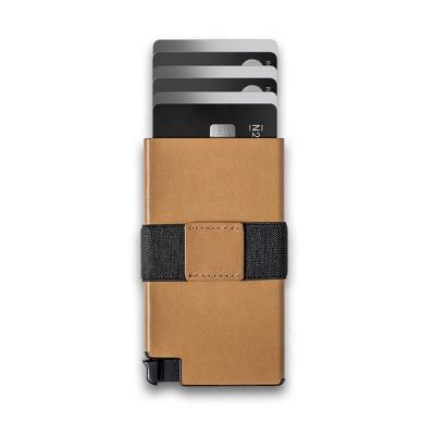 China Fashion new business card holder wallet leather metal pop up wallet with rfid wallets for men for sale