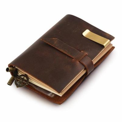 China Portable/High Quality/Convenient Crazy Horse Leather Notebook Journal Cover with Dark Brown Leather Instant Journal for sale