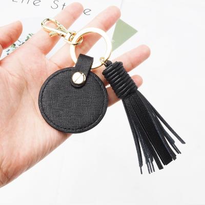 China Personalized leather keychain in saffiano leather with tassel, genuine saffiano leather keyring for sale