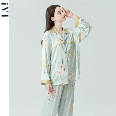 China QUICK DRY OEM Les Chemise De Nuit Long Sleeve High Quality Custom Printed Satin Silk Wholesale Leisure Pajamas Pijamas Dama Lounge Wear for sale