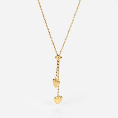 China High Quality Europe Statistical Institute Fashion 14K Gold Plated Titanium Heart Pendant Adjustable Stainless Steel Necklace For Women Girls for sale