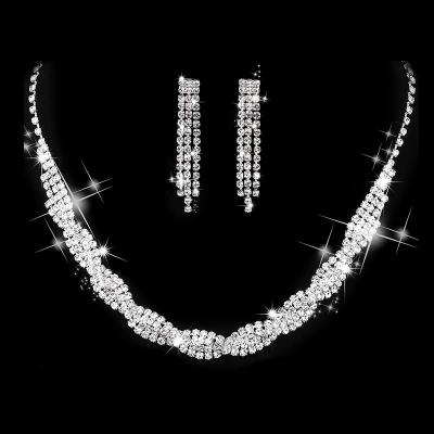 China Jewelry Set Luxury Shiny Zirconia Crystal Tassel Earring Necklace Jewelry CZ Jewerly Wedding Bridal Jewelry Set For Women Wholesale for sale