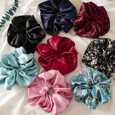 China Fashion Europe Comfort Size Flower Pattern Hair Ties Stain Super Soft Silk Hair Scrunchies Elastic Big Ponytail Holder For Women Girls for sale