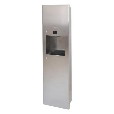 China Contemporary Curved Panel Embedded Door Induction Paper Towel Vending Machine With Bin Combination for sale