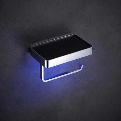 China Modern Roll Paper Dispenser With LED Light And Mobile Phone Stand Toilet Cell Phone Tissue Holder for sale