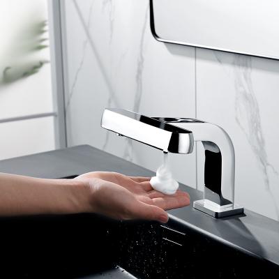 China Sense Faucets Commercial Hotel Integrated Faucet Low-Position Indicator Automatic Induction Built-in Soap Dispenser Faucet for sale