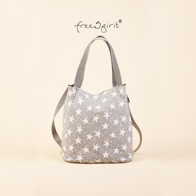 China Preppy Style Cute Parity Cylinder Bag Medium Gray Graffiti Star Style Soft Canvas For Lady Bucket Bag Bag for sale