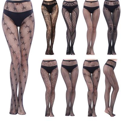 China Y2K Amazon Best Selling Breathable Mesh Stocking Fishnet Pantyhose Black Elastic Tights Jacquard Pattern Sexy Fishnet Pantyhose for sale