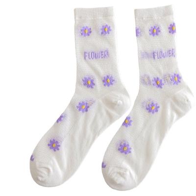 China Breathable Hot Selling Beautiful Purple Flower Mesh Pile Socks Summer Clothing With Young Girls Soft And Sensitive Breathable Socks for sale